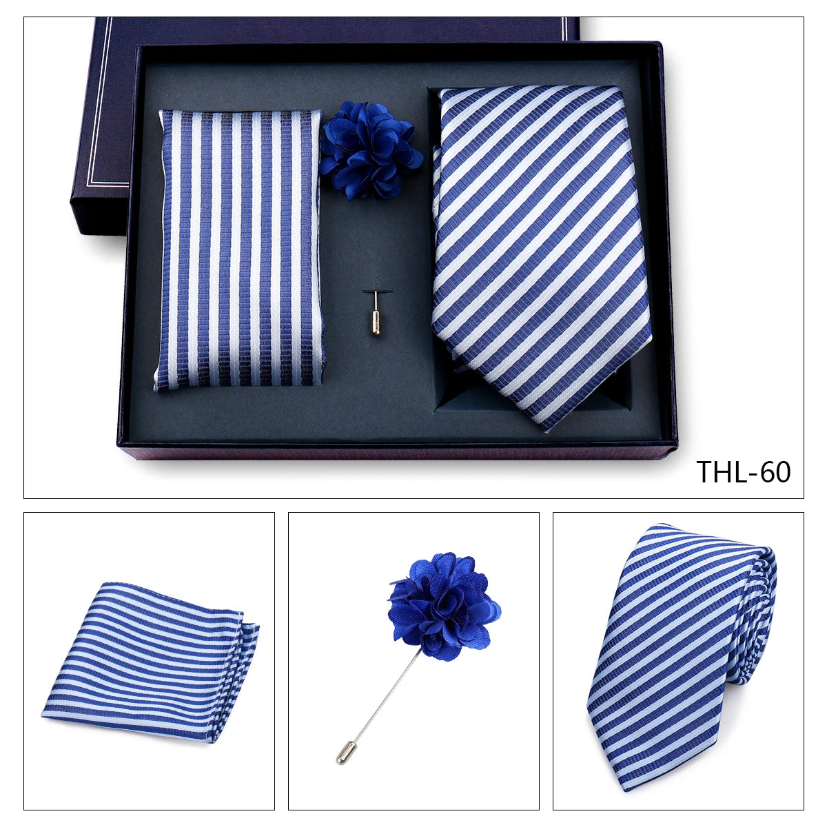 Elegant Ties For Men Classic Paisly Neck Tie Pocket Square Brooch Set With Gift Box Mens Business Wedding Suit Accessories