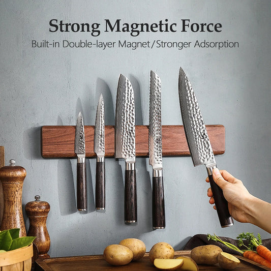 XINZUO 40cm Walnut Solid Wood Magnetic Knife Holder Double Row Strong Magnetic Force No Nails/ Punching Kitchen Accessories