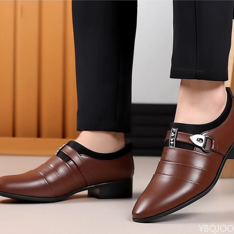 2025 Spring and Autumn Fashion New Large Pointed Office Dress Men's Shoes Party Gathering Height Raising Men's Leather Shoes