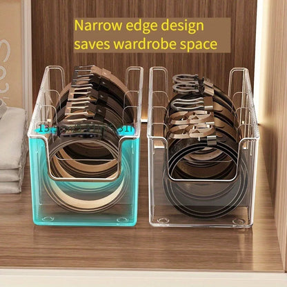 Belt Organizer Box 5 Grids Belt Storage Rack for Closet and Drawer Save Space Tie and Belt Plastic Display Case for Men Women