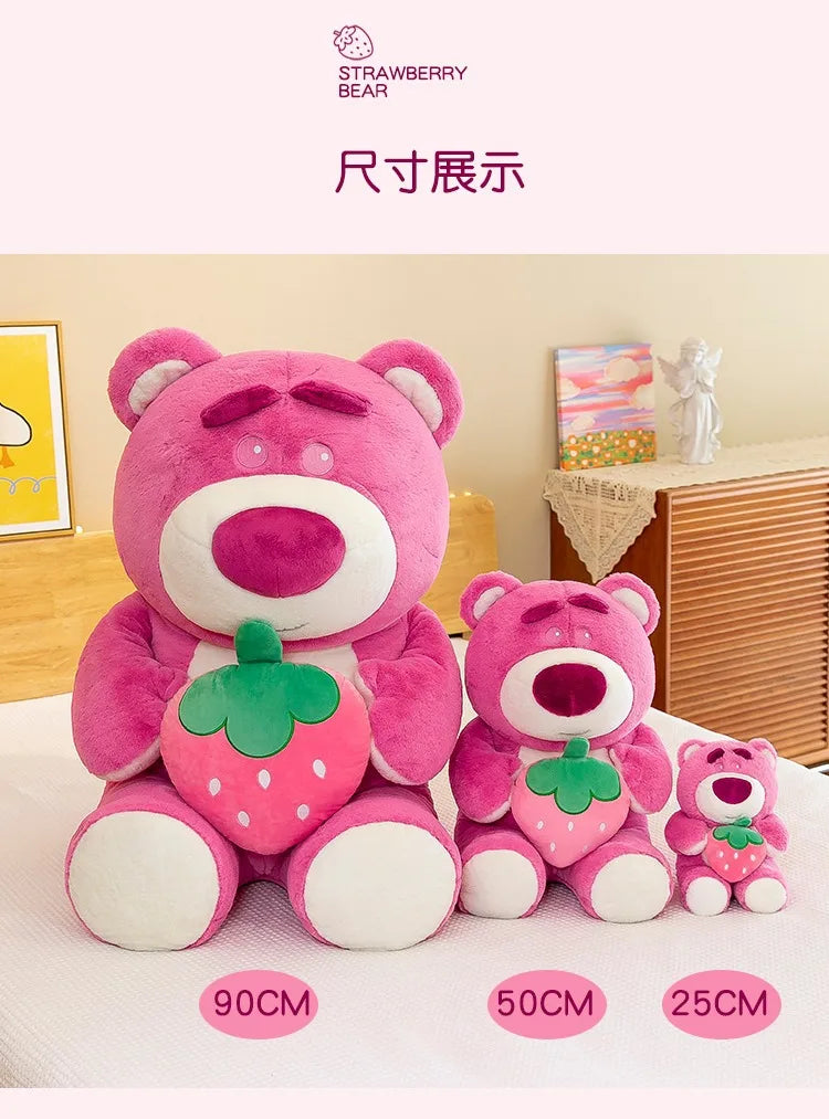 Disney Cute Hug Strawberry Bear Plush Toy Cartoon Anime Strawberry Bear Plush Doll Sleep Pillow Gift for Girlfriend's Birthday