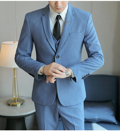 High-End Men's Wedding Suit 3-Piece Set Handsome Banquet Smart Casual Fashionable Three-Quarter Length Vest Trousers Four Season