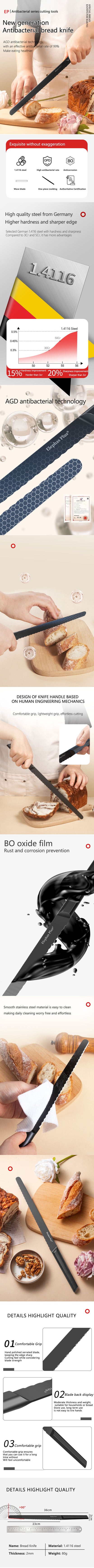Non-Tear Serrated Bread Knife, Stainless Steel Long Cutter for Crumb-Free Slicing Bread Toast & Sandwich, Professional Baking To