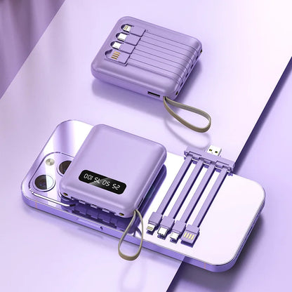30000mAh Mini Power Bank Fast Charging Large Capacity Portable Power Bank 4 in 1 Cable for Xiaomi iPhone Samsung Huawei 2025 New