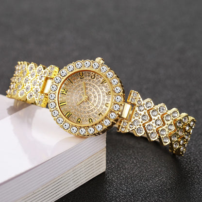 2026Fashion Roman pattern diamond inlaid women's watch quartz watch bracelet women's watch set