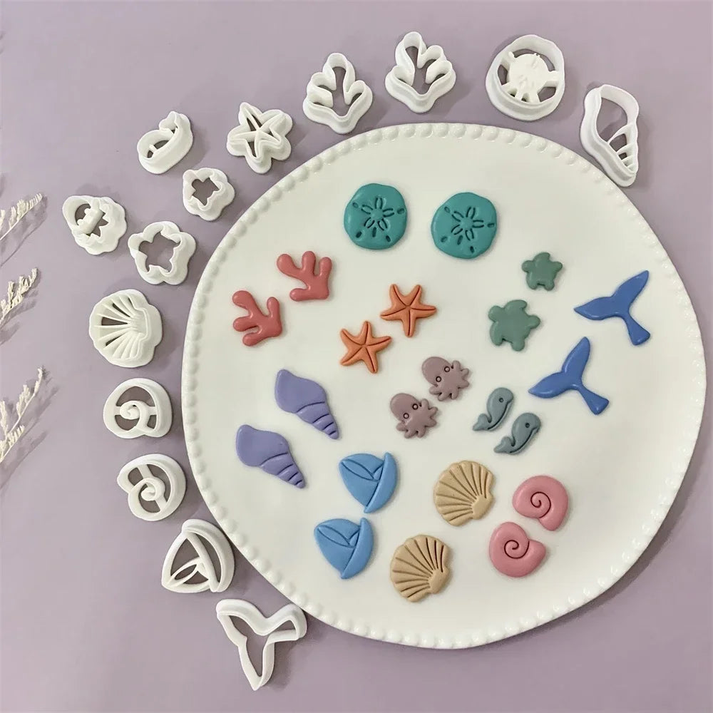 Octopus/Whale/Turtle/Coral/Starfish/Fish Tail/Conch/Shell Shaped Ocean Animal Clay Cutters Summer Beach Cutting Mold for Earring
