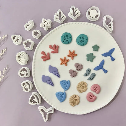 Octopus/Whale/Turtle/Coral/Starfish/Fish Tail/Conch/Shell Shaped Ocean Animal Clay Cutters Summer Beach Cutting Mold for Earring