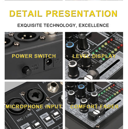 TKL 4 Channel 99 DSP Audio Mixer 48V Phantom Power USB Studio Sound Mixers Bluetooth DJ Console Mixing for Karaok
