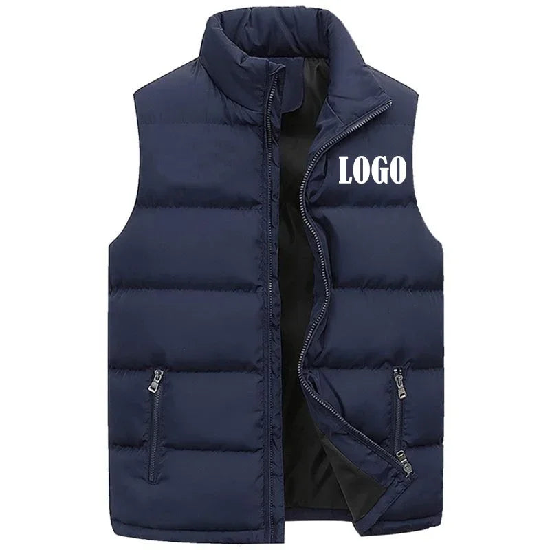 Custom Logo Vest Jacket, Warm Sleeveless Winter Coat with Stand Collar, Windproof Quilted Waistcoat for Autumn Casual Outd