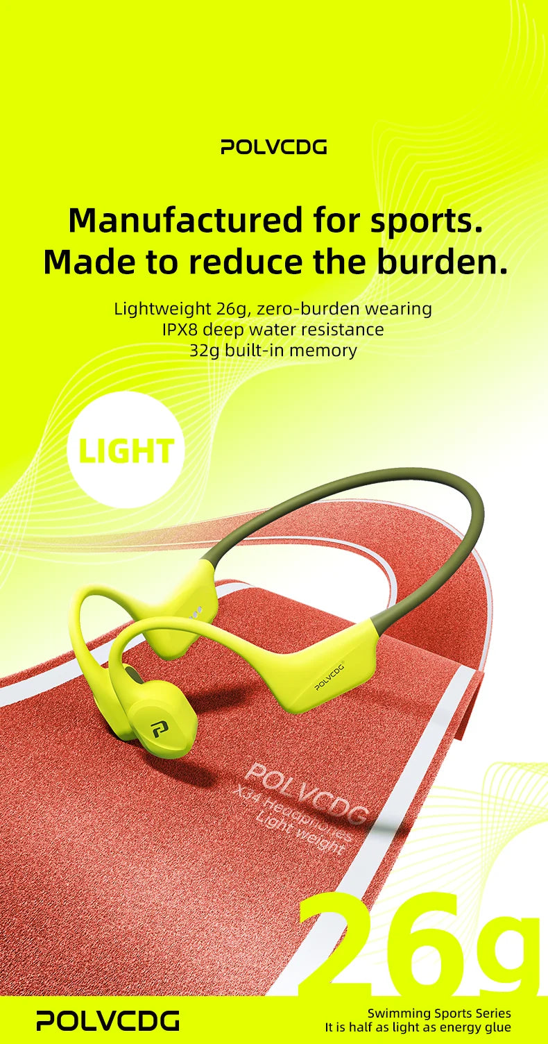 POLVCDG x34 Bone Conduction Swimming Earphones 32GB Memory IPX8 Waterproof Outdoor Trail Running ClimbingRock Climbing Earphones
