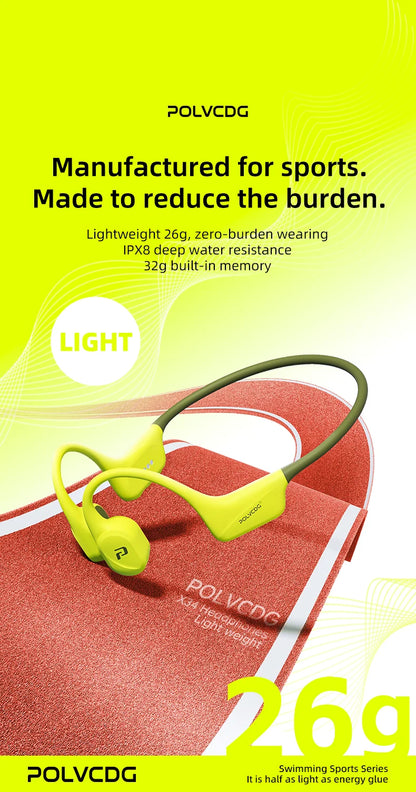 POLVCDG x34 Bone Conduction Swimming Earphones 32GB Memory IPX8 Waterproof Outdoor Trail Running ClimbingRock Climbing Earphones