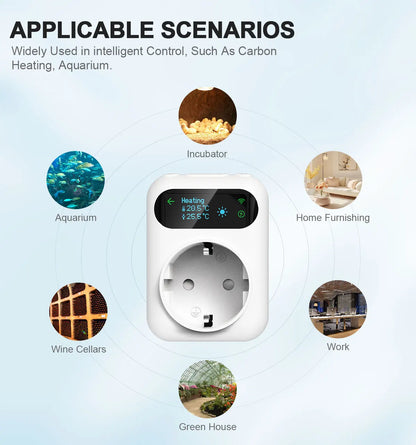 Tuya WIFI Digital Thermostat Socket 16A Outlet Plug Remote Temperature Controller Timer Switch Cooling Heating 3M NTC Sensor