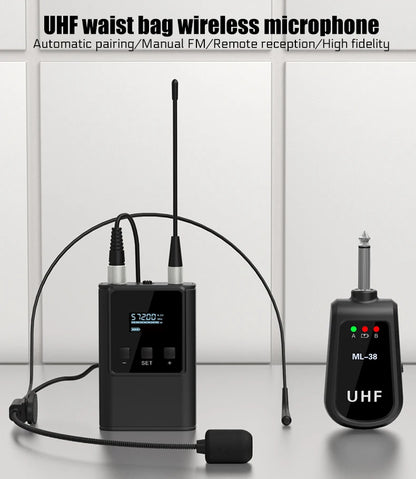 Dual Wireless Microphone System Headset Mic/Stand Mic/Lavalier Lapel Mic with Rechargeable Bodypack Transmitter & Receiver