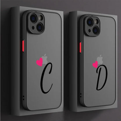 Initial Letter A-F Heart Phone Case For iPhone 17 16 15 11 12 14 13 Pro Max Mini X XS XR 7 8 Plus SE 16E Hard Transparent Cover