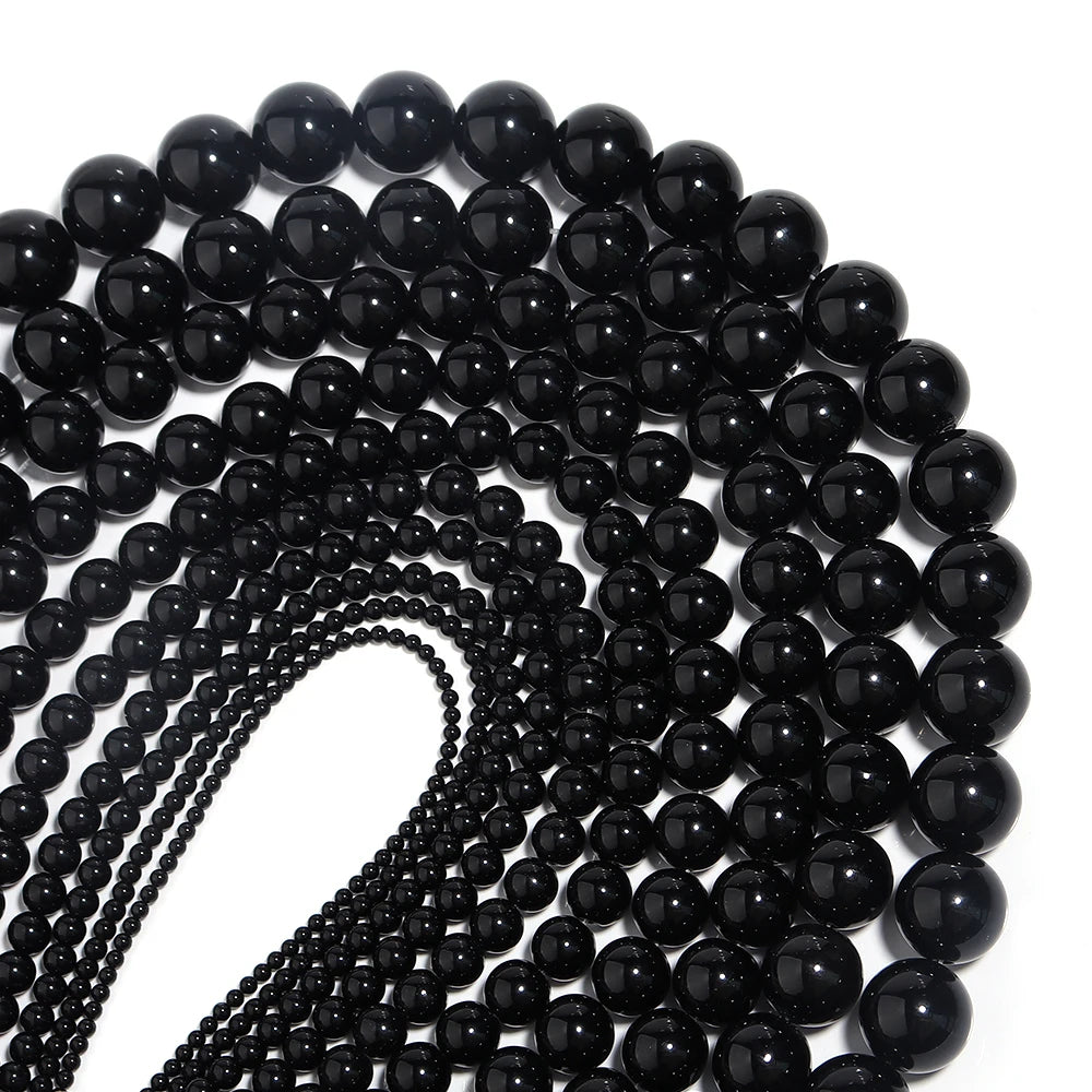 1 Strand Natural Stone Black Onyx Agate Round Loose Beads 2-20MM Pick Size For Crafts Making DIY Sewing clothing Accessories