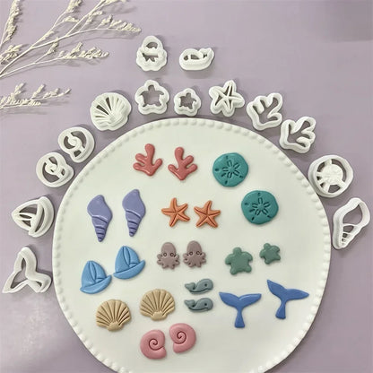 Octopus/Whale/Turtle/Coral/Starfish/Fish Tail/Conch/Shell Shaped Ocean Animal Clay Cutters Summer Beach Cutting Mold for Earring