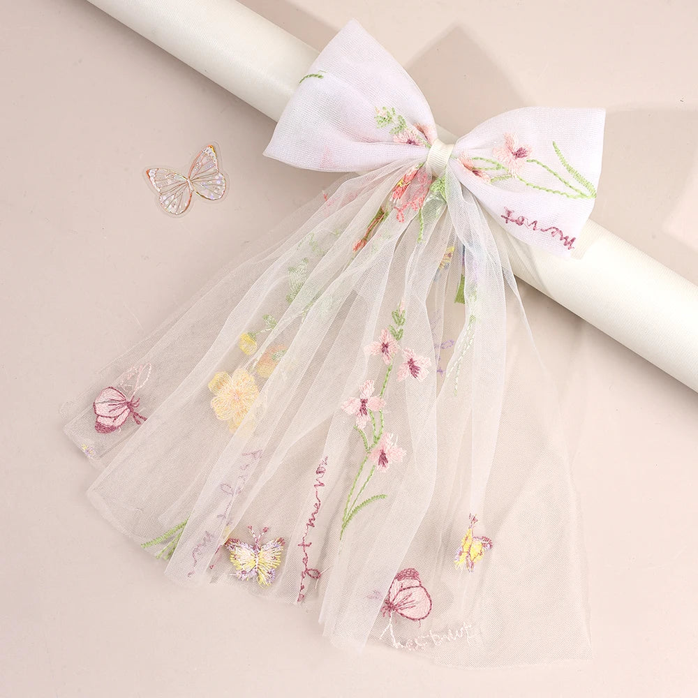 White Tulle Hair Clips For Girls Fairy Mesh Bow Large Hairpin Flower Barrette Summer Party Wedding Women Headdress Accessories