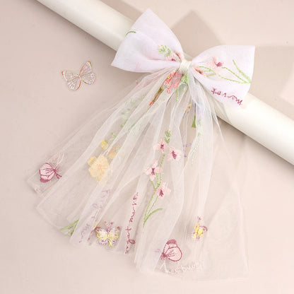 White Tulle Hair Clips For Girls Fairy Mesh Bow Large Hairpin Flower Barrette Summer Party Wedding Women Headdress Accessories