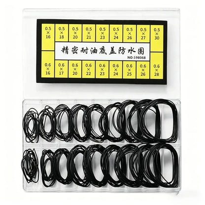 200Pcs Waterproof Watchmaker O-Ring Gaskets Thickness Seals Repair Tools Rubber Watch Back Case Crown with Grease Seal Lubricant