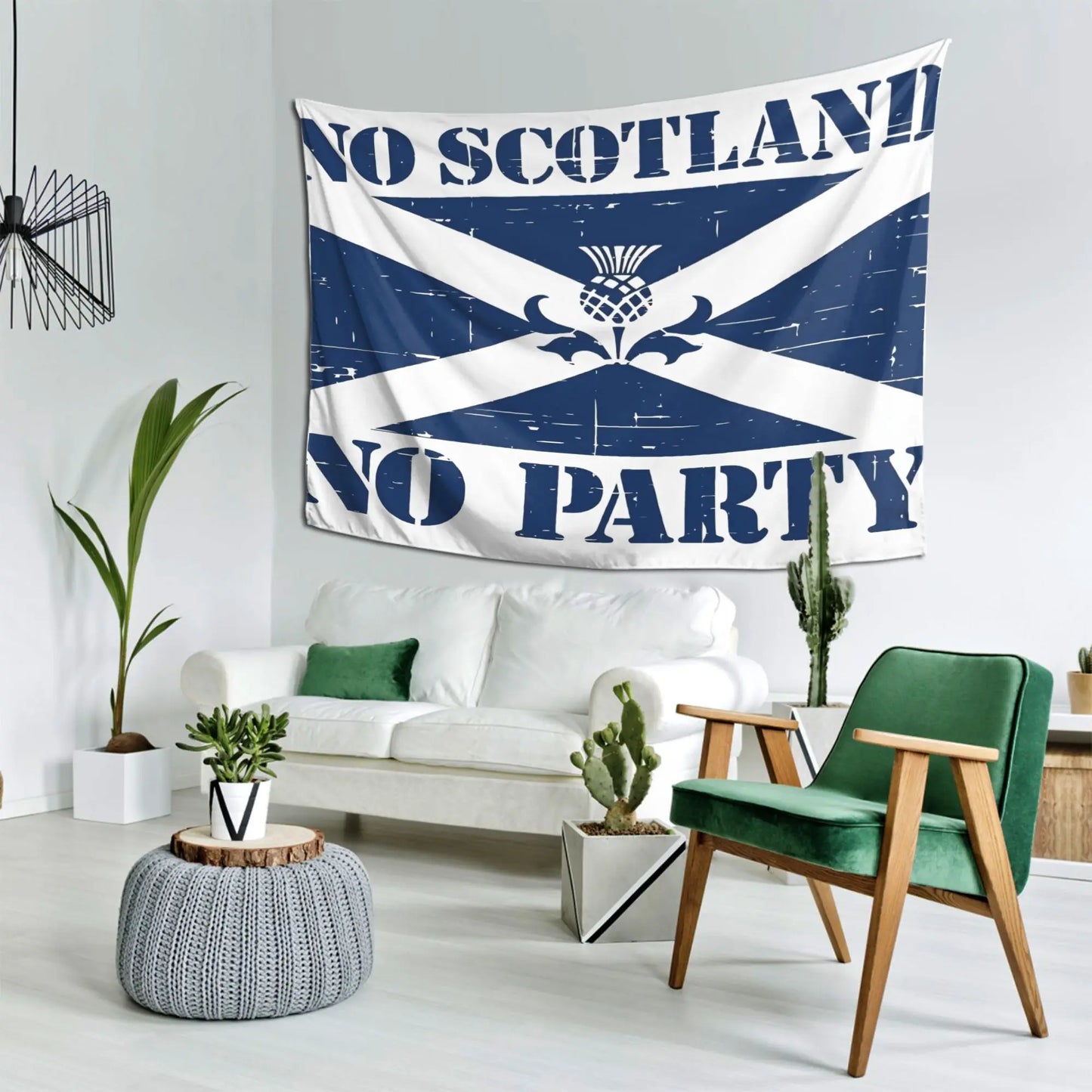 VIKAMA “No Scotland, No Party” Tapestry, Wall Hanging Featuring the Scottish St. Andrew’s Cross and Thistle Motif, Home Decor