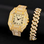 2024 Full Iced Out Watch Mens Cuban Link Chain Bracelet watch Bling Jewelry for Men Big Gold Chains Hip Hop Men Watch Set