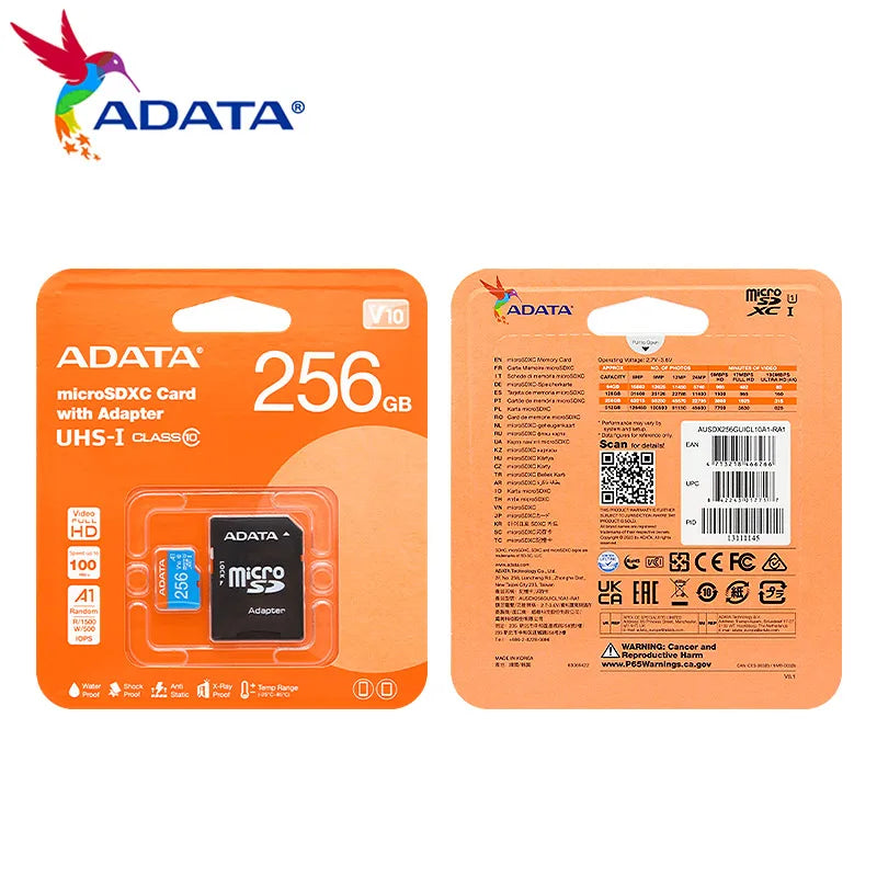 ADATA Micro SD Card 32GB 64GB 128GB 256GB A1 Memory Card C10 UHS-I High Speed Memory Card micro SDXC card with adapter for Phone