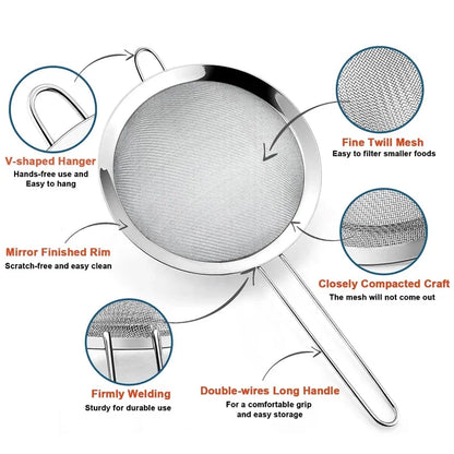 1/3/4Pcs/Set Stainless Steel Wire Fine Mesh Oil Strainer Flour Colander Sieve Sifter Pastry Baking Tools Kitchen Accessories