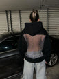 Russias Hot Selling Sexy Backless Sparkling Rhinestone Mesh Hoodie Y2K Womens Harajuku Fashion Oversized Hoodie Pullover Tops