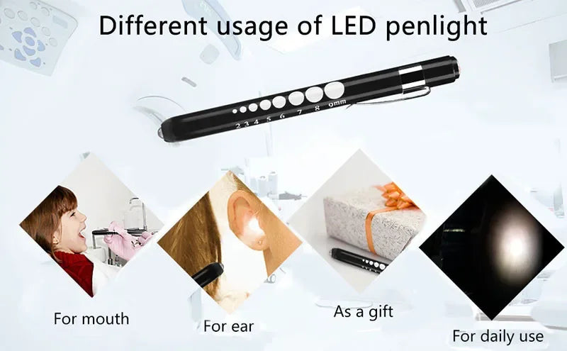 2Pcs Portable Led Flashlight Work Light Medical First Aid Pen Light Torch Lamp with Pupil Gauge Measurements Doctor Diagnosis