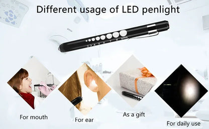 2Pcs Portable Led Flashlight Work Light Medical First Aid Pen Light Torch Lamp with Pupil Gauge Measurements Doctor Diagnosis