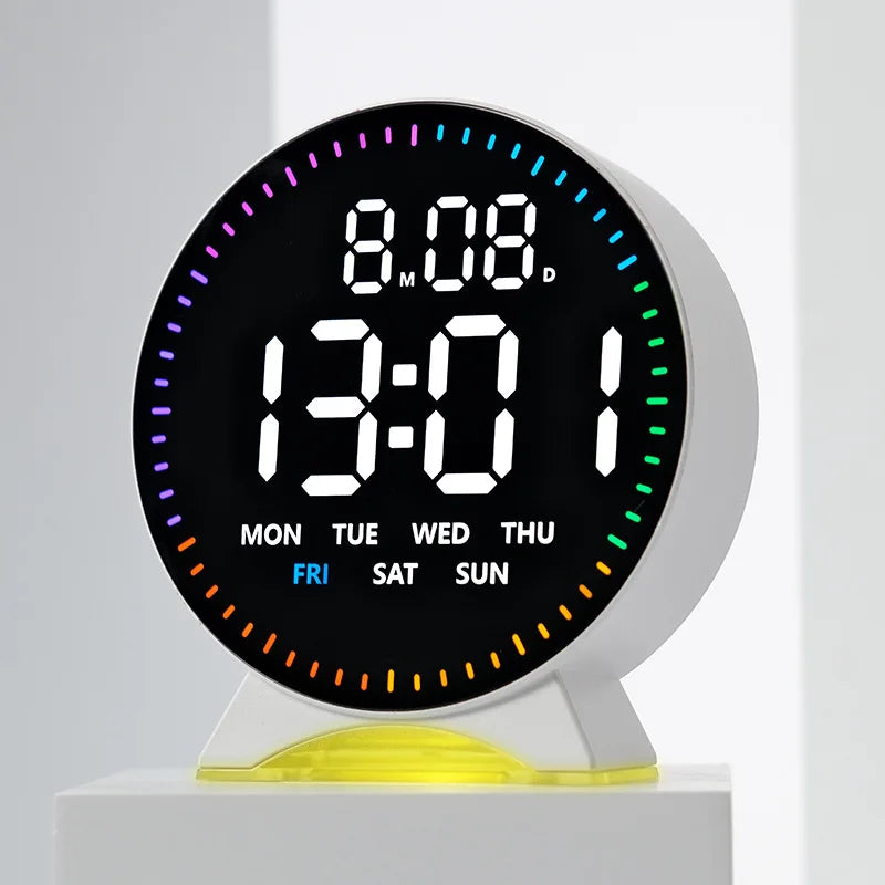 Digital Alarm Clock Week Date Second Hand Display Mood Light Dual Alarm Auto Dimmable Snooze Table Clock 12/24H DST LED Clock