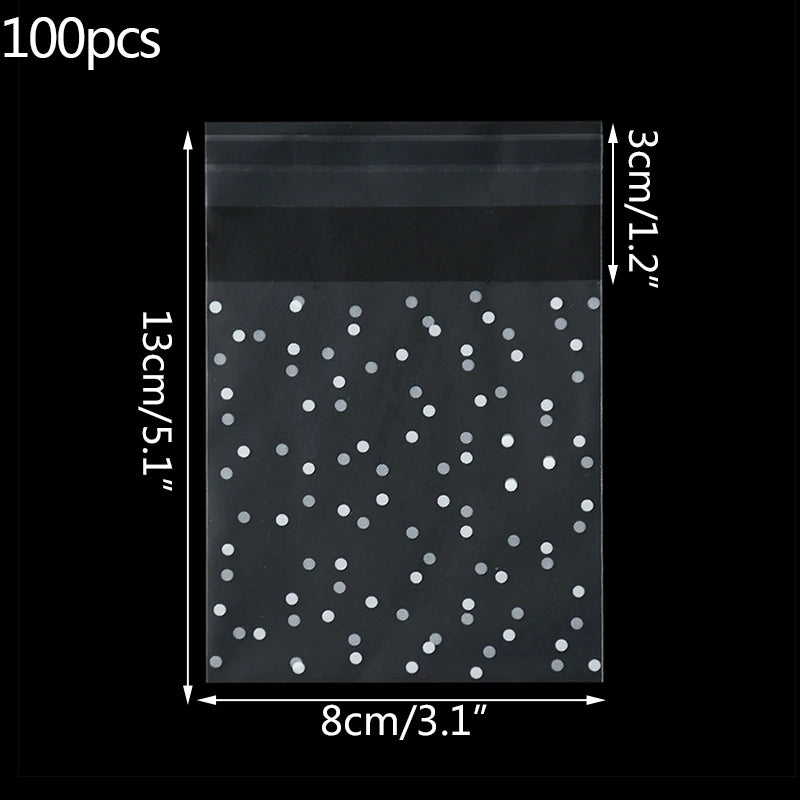 100pcs Plastic Transparent Cellophane Bags Polka Dot Candy Cookie Gift Bag Self Adhesive Candy Bags for Wedding Birthday Party