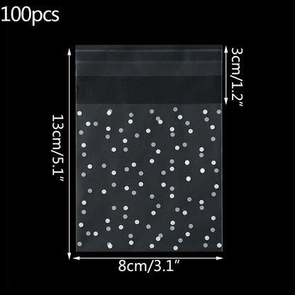 100pcs Plastic Transparent Cellophane Bags Polka Dot Candy Cookie Gift Bag Self Adhesive Candy Bags for Wedding Birthday Party