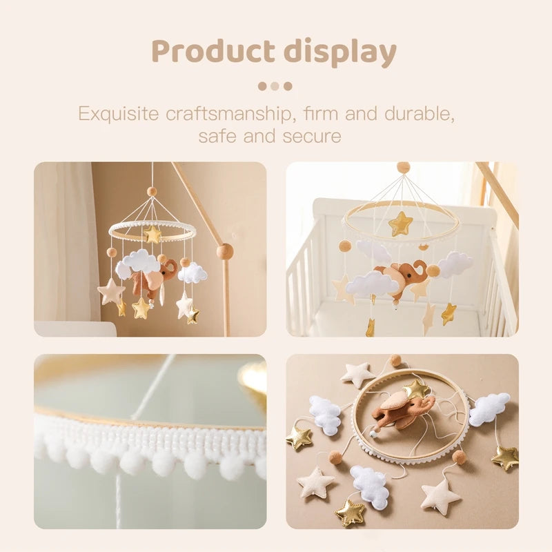 Baby Mobile Crib Bed Bell Musical Rattles Toys Soft Felt Cartoon Animal for Infants Nursery Mobiles Forest Animals Crib Toys