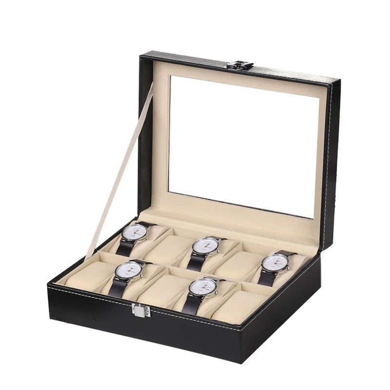 6/10/12Slots Gray Watch Boxes Watch Case with Large Glass Lid, Removable Watch Pillows, Watch Box Organizer, Gift for Loved Ones