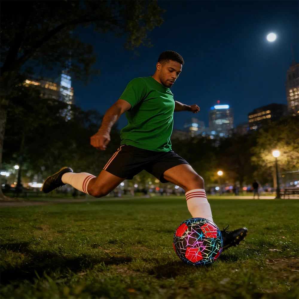 Luminous Reflective Soccer Ball Size 5 - Holographic Football, Cool Long-Lasting Glow, Durable Synthetic Leathe