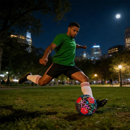 Luminous Reflective Soccer Ball Size 5 - Holographic Football, Cool Long-Lasting Glow, Durable Synthetic Leathe