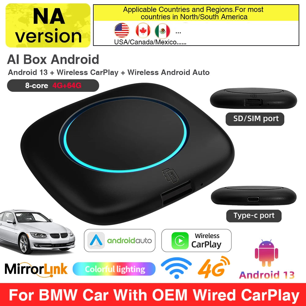 For BMW ID6 ID7 ID8 ID9 Wireless CarPlay AI Box for Wireless CarPlay Android Auto Intelligent Android 13 System 4+64GB 8+256GB