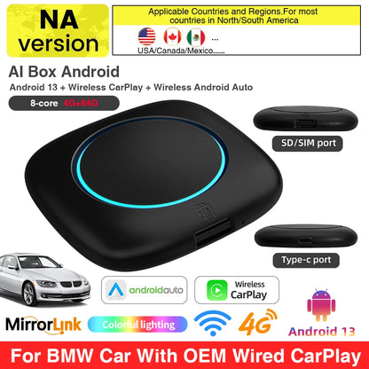 For BMW ID6 ID7 ID8 ID9 Wireless CarPlay AI Box for Wireless CarPlay Android Auto Intelligent Android 13 System 4+64GB 8+256GB
