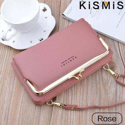 Ladies Crossbody Bag PU Leather Handbag Women Travel Casual Shoulder Bag Everyday Use Double Layer Mobile Wallet Clutch Purse