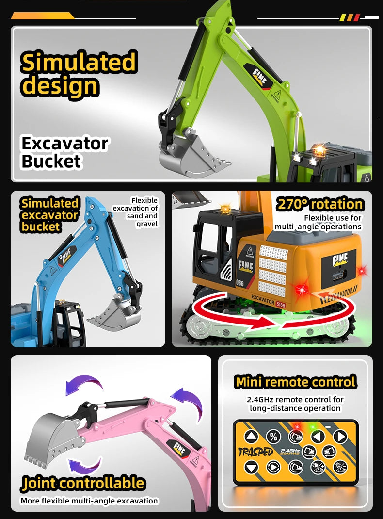 2026New Full-Scale Mini Excavator Tipper Truck 1:64 Remote Control Engineering Vehicle Mini Forklift Birthday Gift Toy RC Trucks