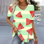 3D Watermelon Printed Women's V-neck Tee Shirts Summer Cool Short Sleeves Tops Fashion Casual Loose Pullovers Female T-shirts