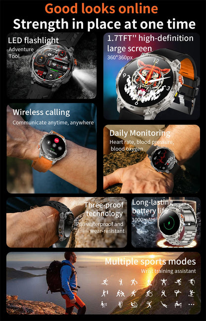 T-Rex 3 Military 1000mAh Super Capacity Battery Men Smart Watch 1.75" HD Screen Call 5ATM Waterproof Sport Smart Watches For Men