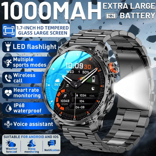 LIGE 2026 New Military 1000mAh Battery Smart Watch Men 5ATM Waterproof GPS Bluetooth Call  AMOLED Display Sports Men Smartwatch