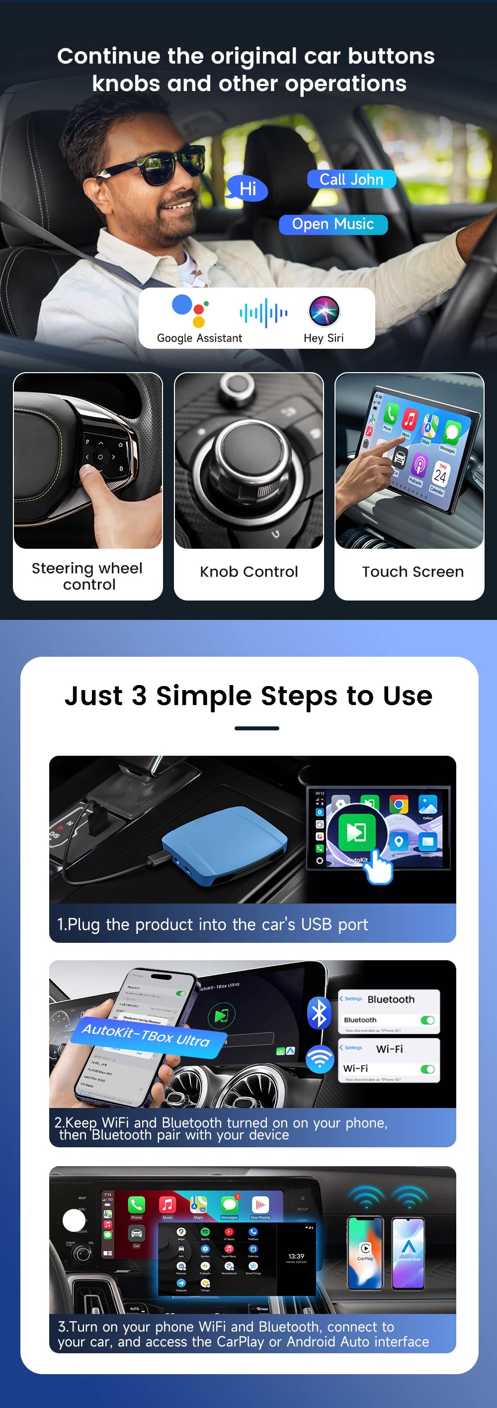 2026 Android 15 Tbox Ultra 8GB+128GB CarPlay Ai Box 4G LTE Wireless CarPlay Android Auto GPS SM6350 8-Core For Netflix YouTube