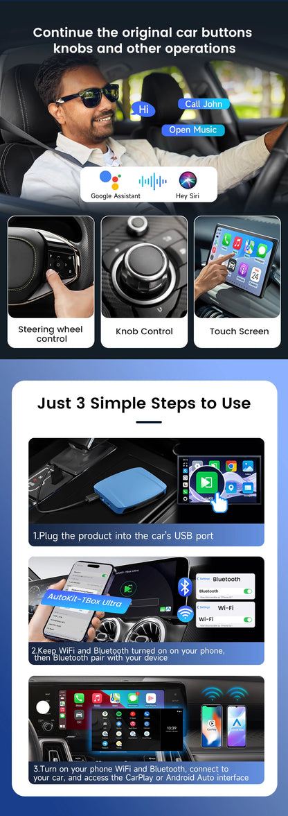 2026 Android 15 Tbox Ultra 8GB+128GB CarPlay Ai Box 4G LTE Wireless CarPlay Android Auto GPS SM6350 8-Core For Netflix YouTube