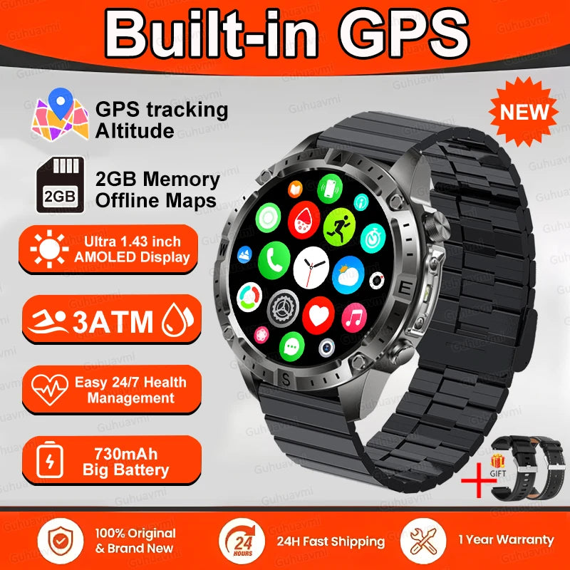 Smart Watch Men GPS Track High End watch Swim Waterproof Smart Watches Swim six axis sensor Sports Smartwatch 2GB Memory GPS Map