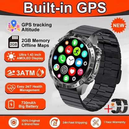 Smart Watch Men GPS Track 30 meters Swim Waterproof  Sports Fitness GPS Precise Positioning Offline Map 2GB Memory Smart Watchs