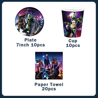 Fortnite Theme Birthday Party Decorations Shooting Game Balloon Cup Plate Tablecloth Banner Baby Shower Kid Favors Supplies Gift