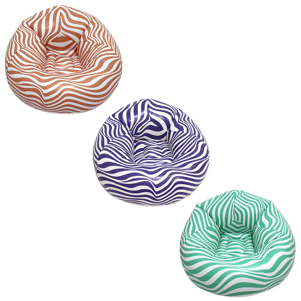 Portable Lazy Sofa Ball Shape Striped Inflatable Sofa for Outdoor Camping Picnic Comfortable Seat Cushion with Carry Bag